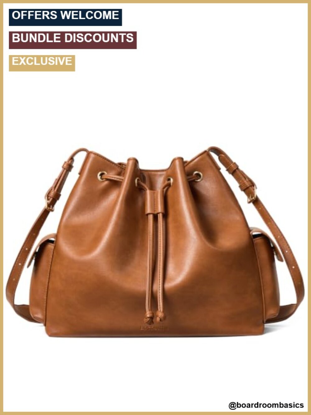 Vegan Leather Bucket Bag Drawstring Crossbody Purse